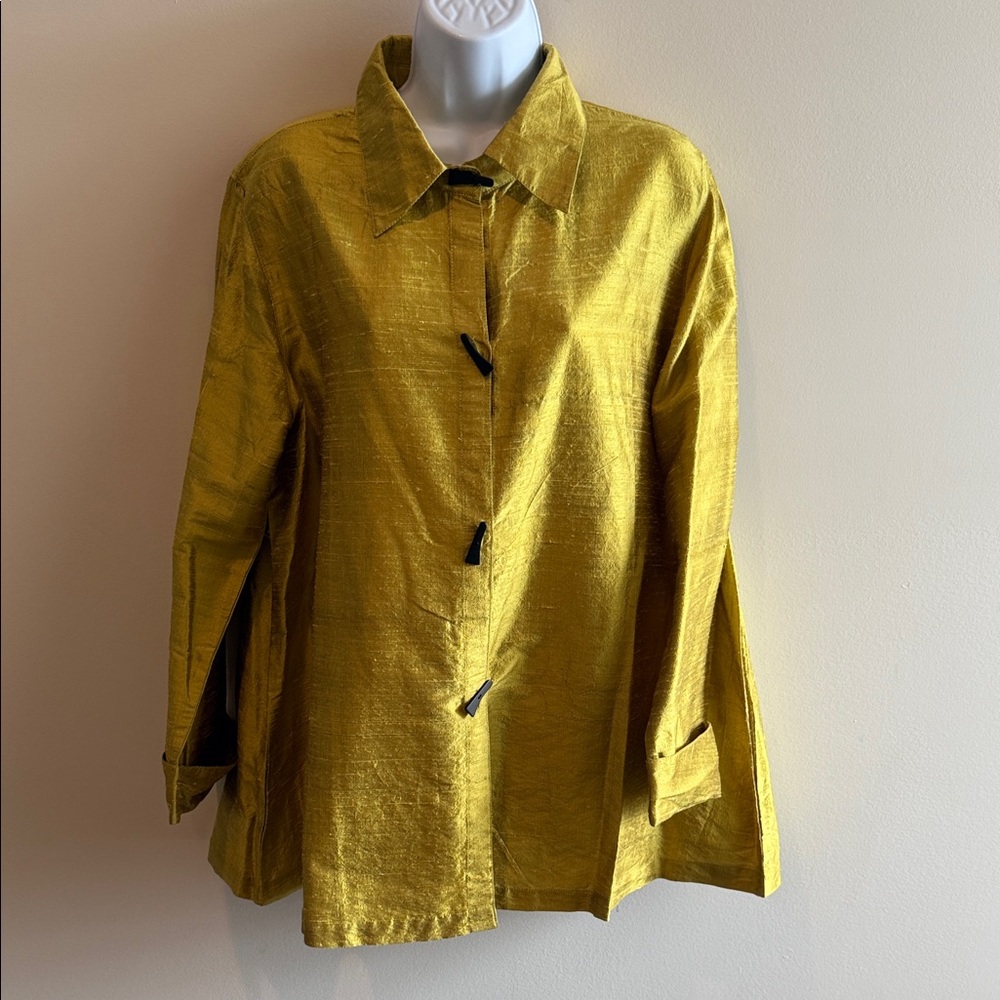 100% Silk Chartreuse/gold Women's Blazer Size: L